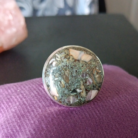Rhondite & Pyrite Polished .925 Ring - Picture 1 of 4